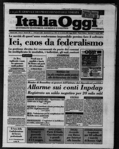 Italia oggi : quotidiano di economia finanza e politica